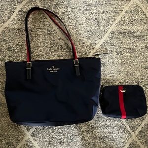 Kate Spade Nylon Zip Top Stripe Tote and Pouch